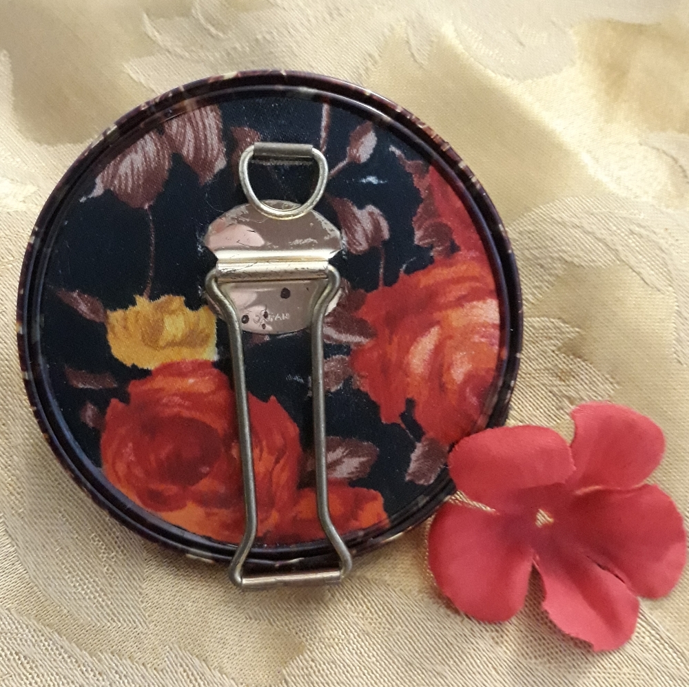 Vintage Japan Floral Fabric Covered Double Compact Travel Mirror - Picture 4 of 8